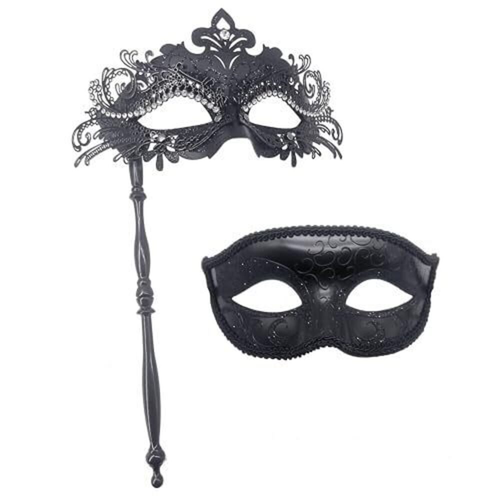 8234 Couple Masquerade Mask with Stick Mardi Gras Mask Costume Masks